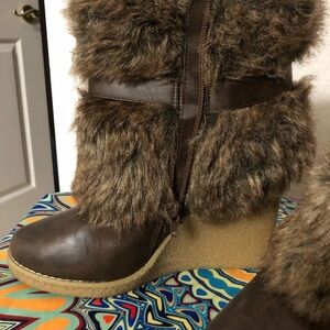 Fur wedge booties. Super cute and comfy